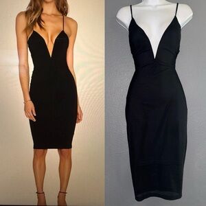 Windsor Sexy Little Black Deep V Spaghetti Strap Dress Womens Small